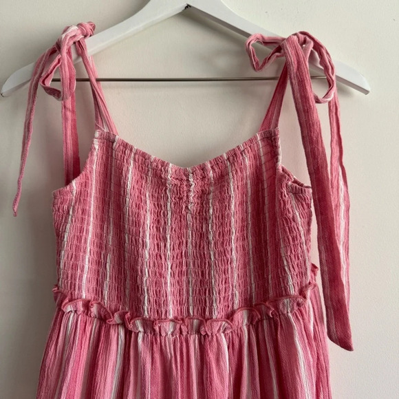 Acoa pink striped tie sleeve maxi dress size medium - Picture 3 of 7